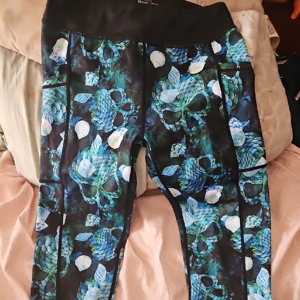 Constantly Varied Gear Teal & Black Patterned Leggings with Skulls